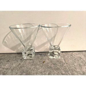 Pair of Very Cool Heavyweight Martini Glasses Sitting on Melted  Ice Cubes  #801